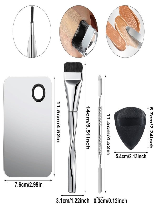 Matwsec 4 Pcs Makeup Spatula Tool Kit, Including Makeup Mixing Palette Flat Foundation Brush Dual-Head Make Up Spatula Triangle Powder Puffs for Women Girl Facial Cosmetic, Nail Art, Pigment Blending - Image 2